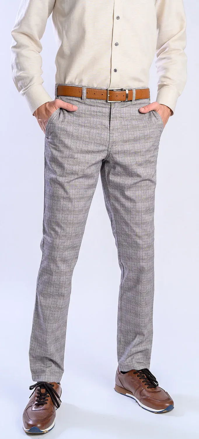 Alain Delon chino beige a quadri slim fit cotone