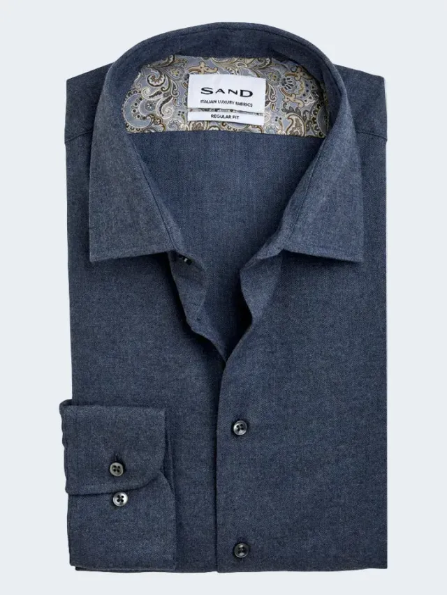 Sand Menswear Fine Twill Flannel camicia flanella blu
