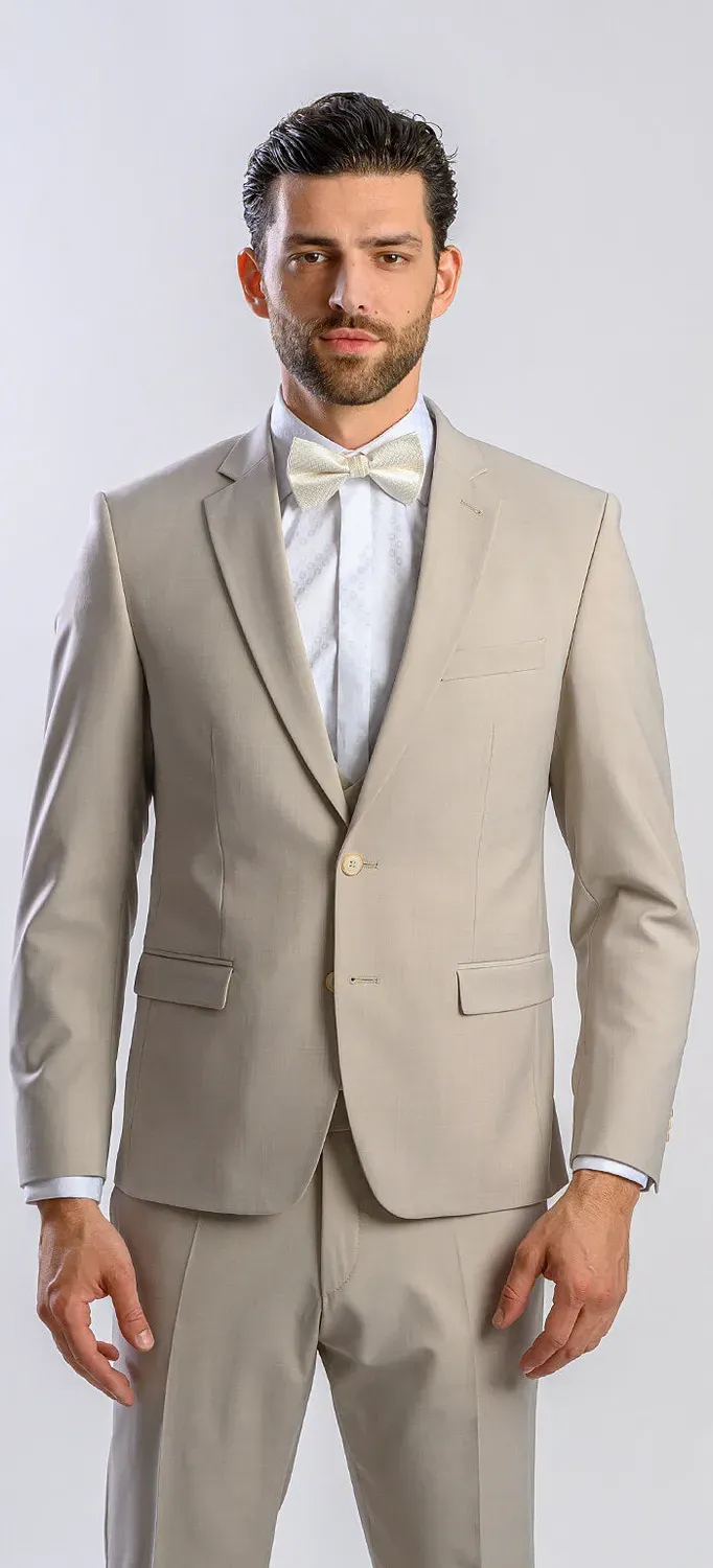 Alain Delon Wedding abito beige slim fit con gilet