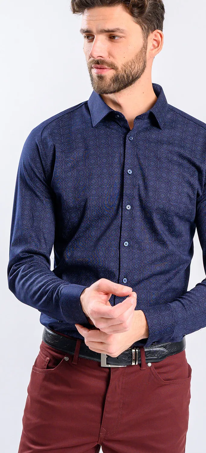 Alain Delon camicia extra slim blu navy stretch fantasia
