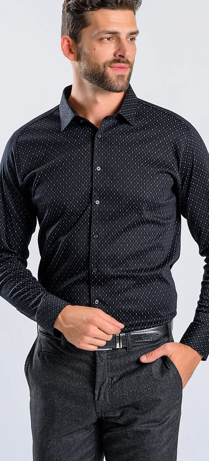 Alain Delon Extra Slim Fit camicia nera fantasia