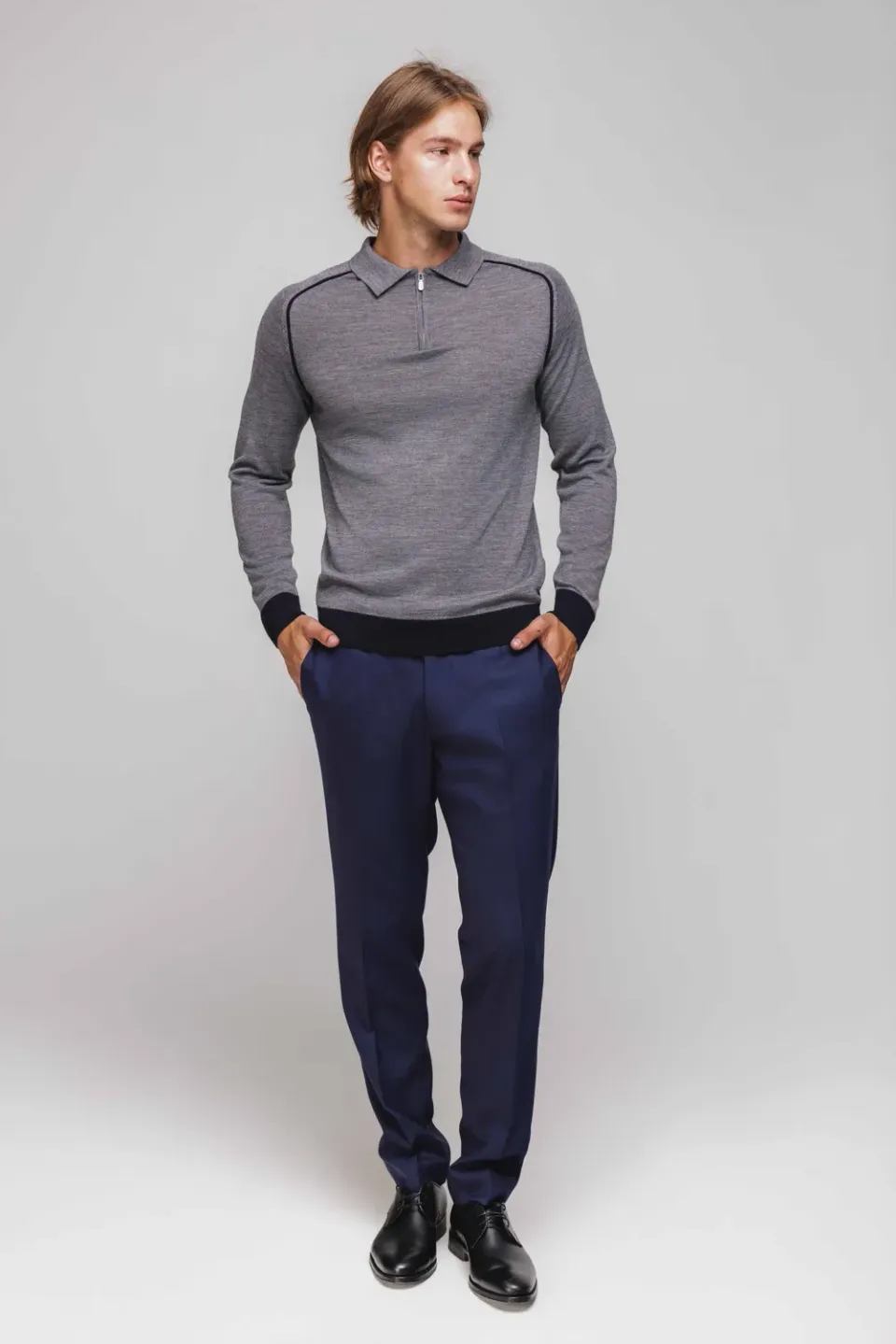 Alain Delon polo grigia con zip in lana taglia M