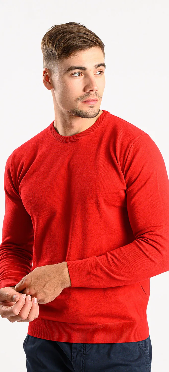 Alain Delon Red maglione girocollo rosso cotone