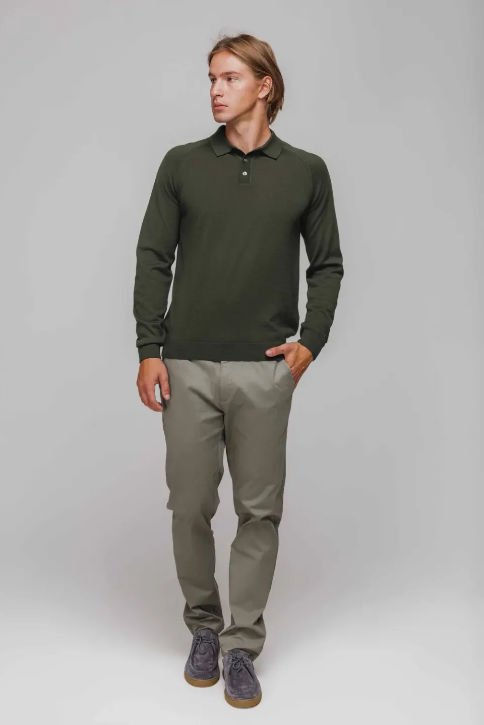 Alain Delon polo maglia verde manica lunga lana