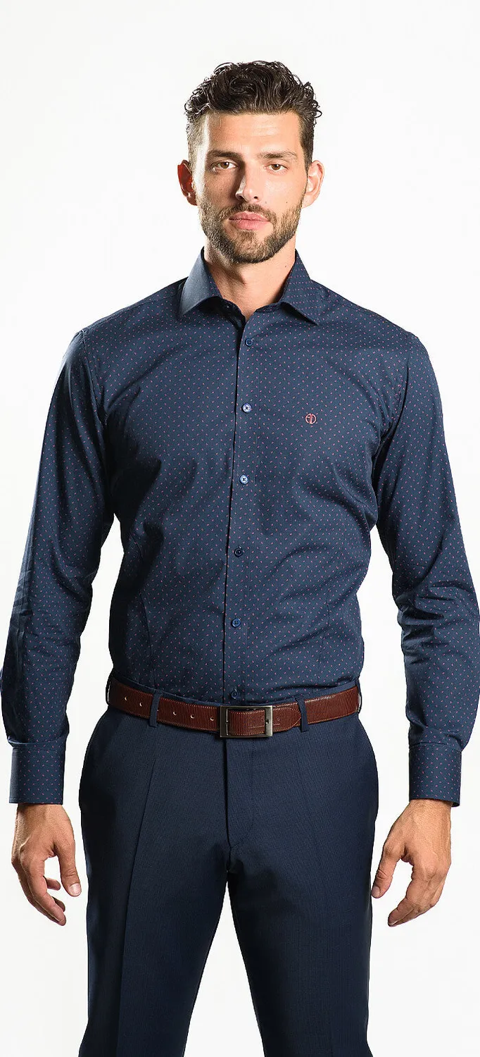 Alain Delon camicia extra slim blu fantasia rossa