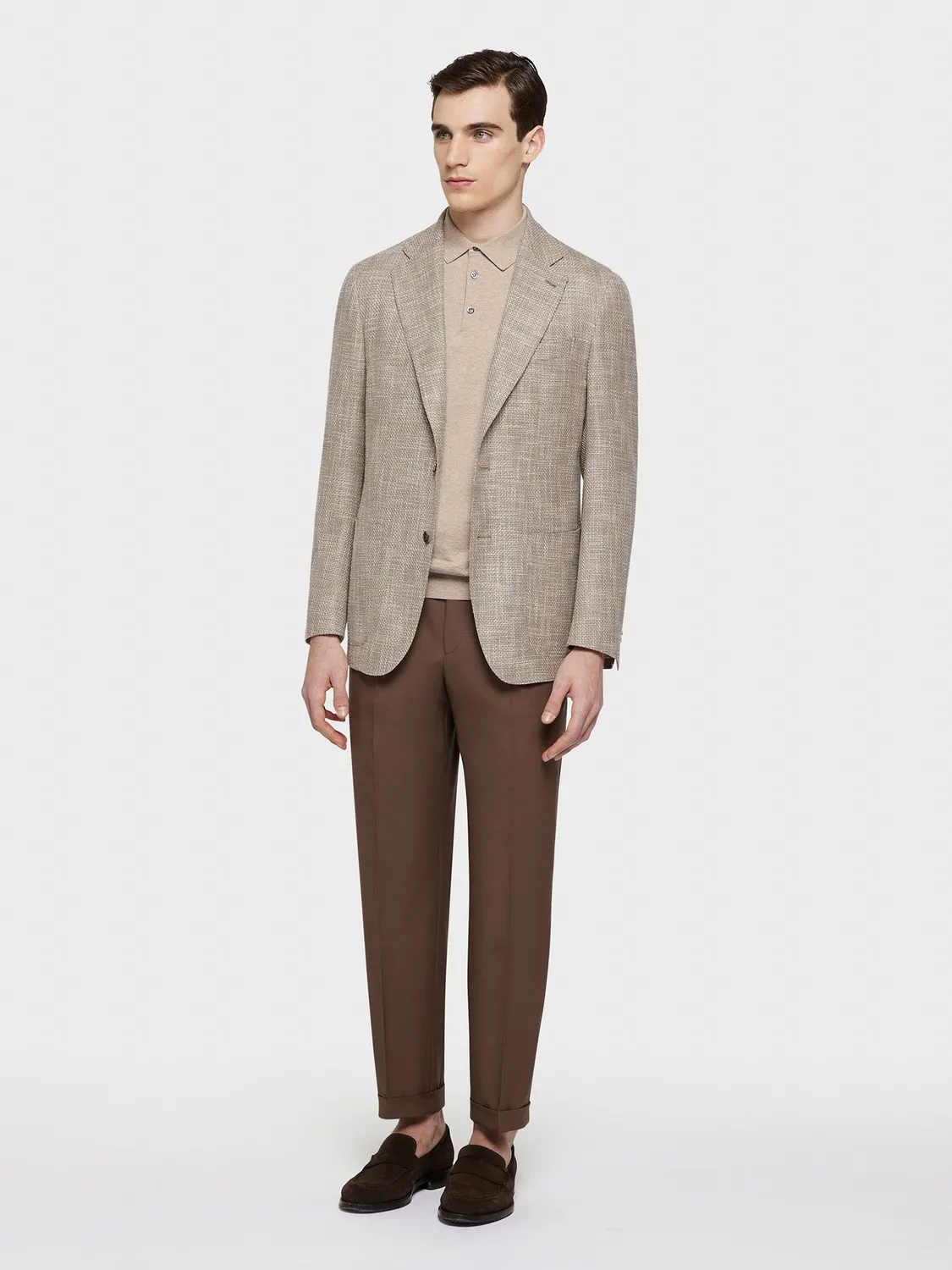 Caruso Butterfly giacca lana seta lino beige sfoderata