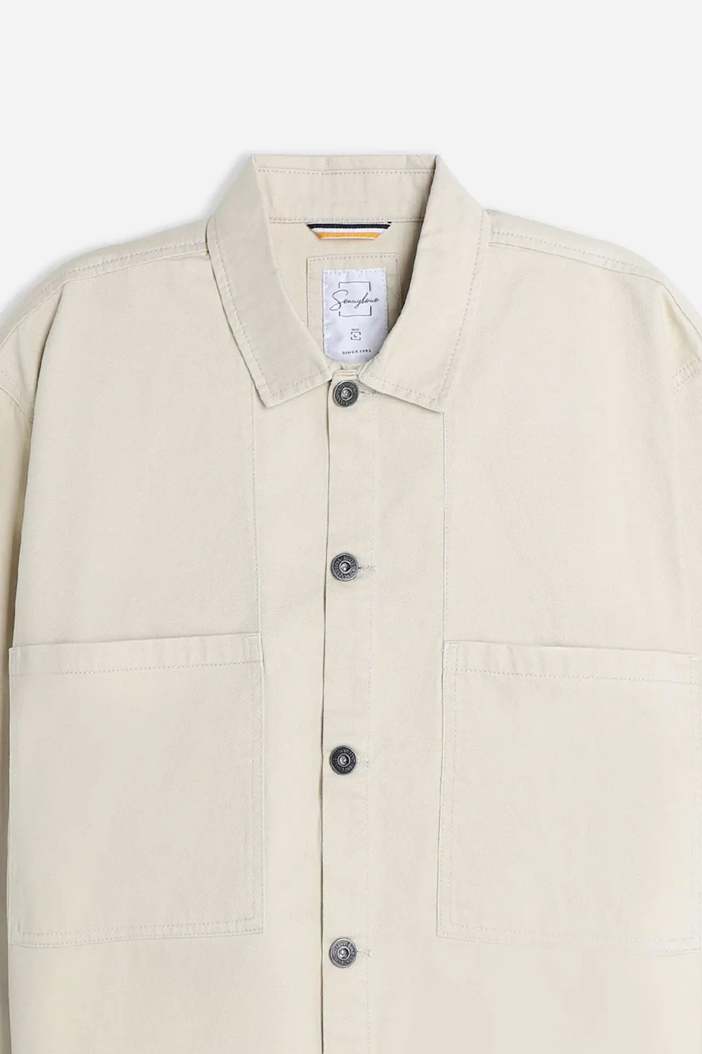 Sonny Bono Overshirt Uomo Beige Chiaro Cotone Tasche