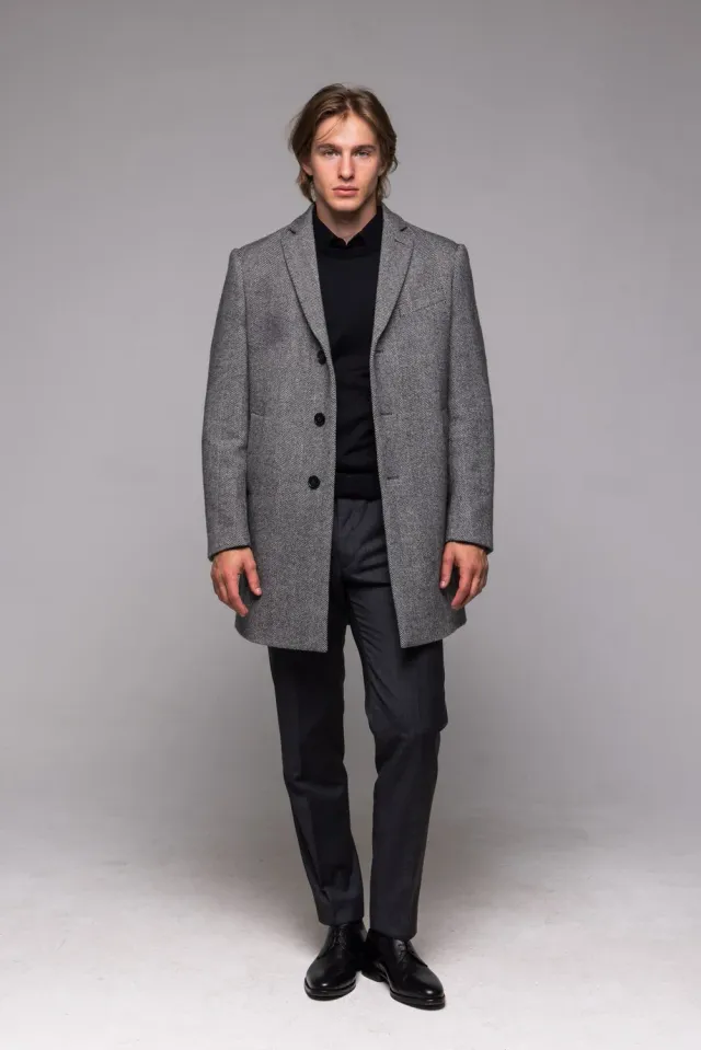 Alain Delon cappotto slim fit spigato lana bianco nero