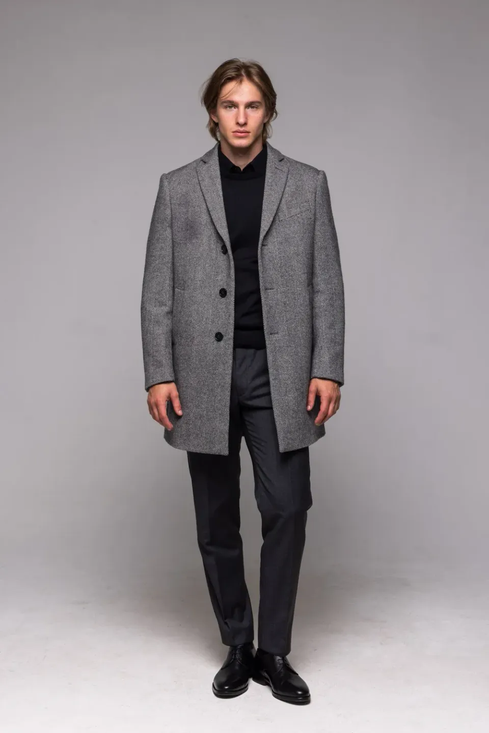 Alain Delon cappotto slim fit spigato lana bianco nero