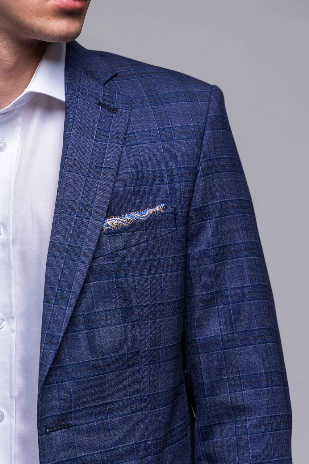 Alain Delon abito slim fit a quadri grigio blu stretch