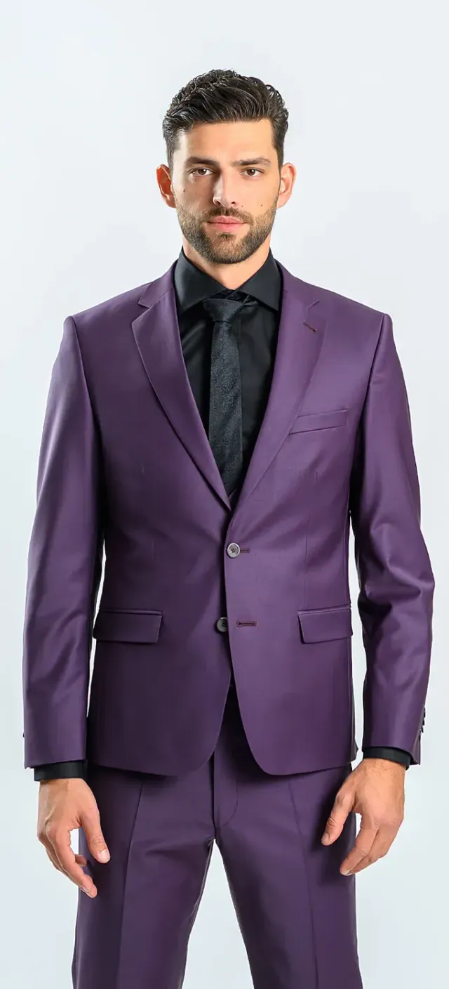Alain Delon Abito Slim Fit Viola con Gilet 3 Pezzi