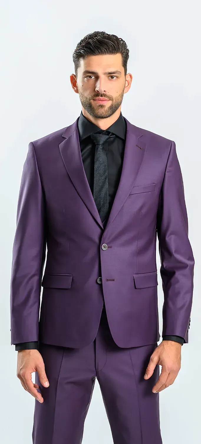 Alain Delon Abito Slim Fit Viola con Gilet 3 Pezzi