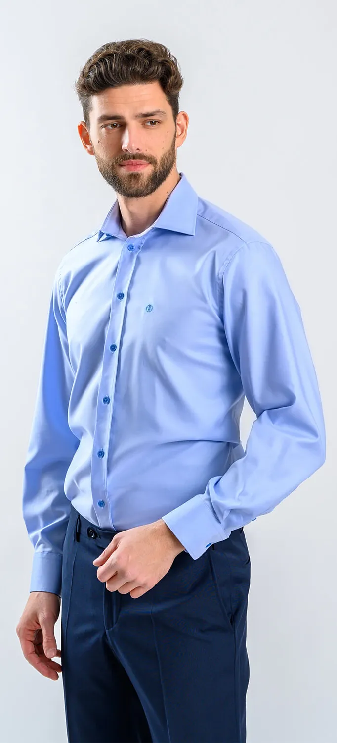 Alain Delon camicia blu slim fit cotone Getzner