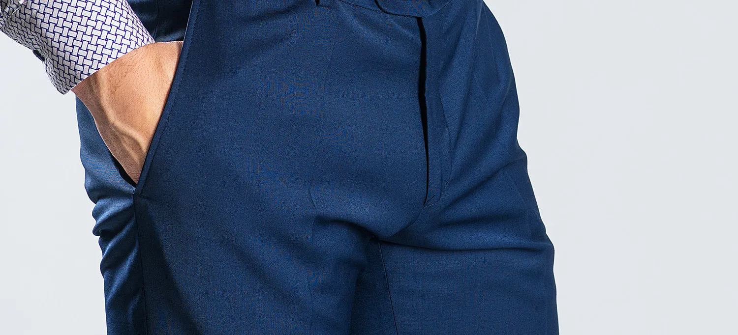 Alain Delon Pantalone Abito Blu Tasche Oblique 54