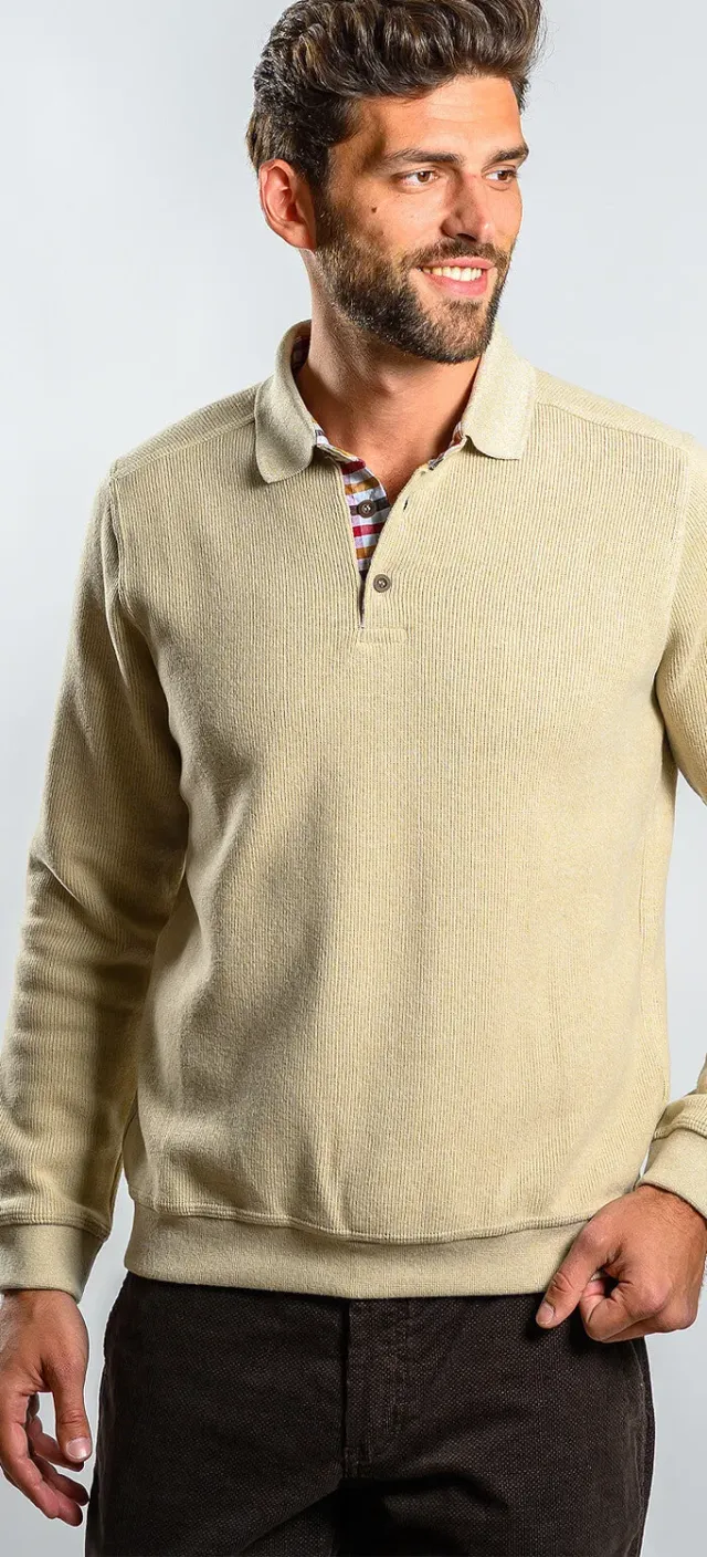 Alain Delon polo beige manica lunga uomo