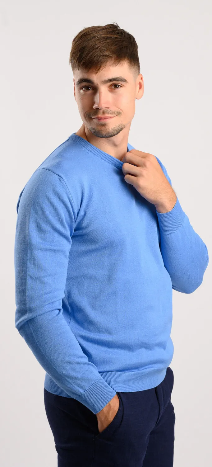 Alain Delon maglione girocollo azzurro misto cotone