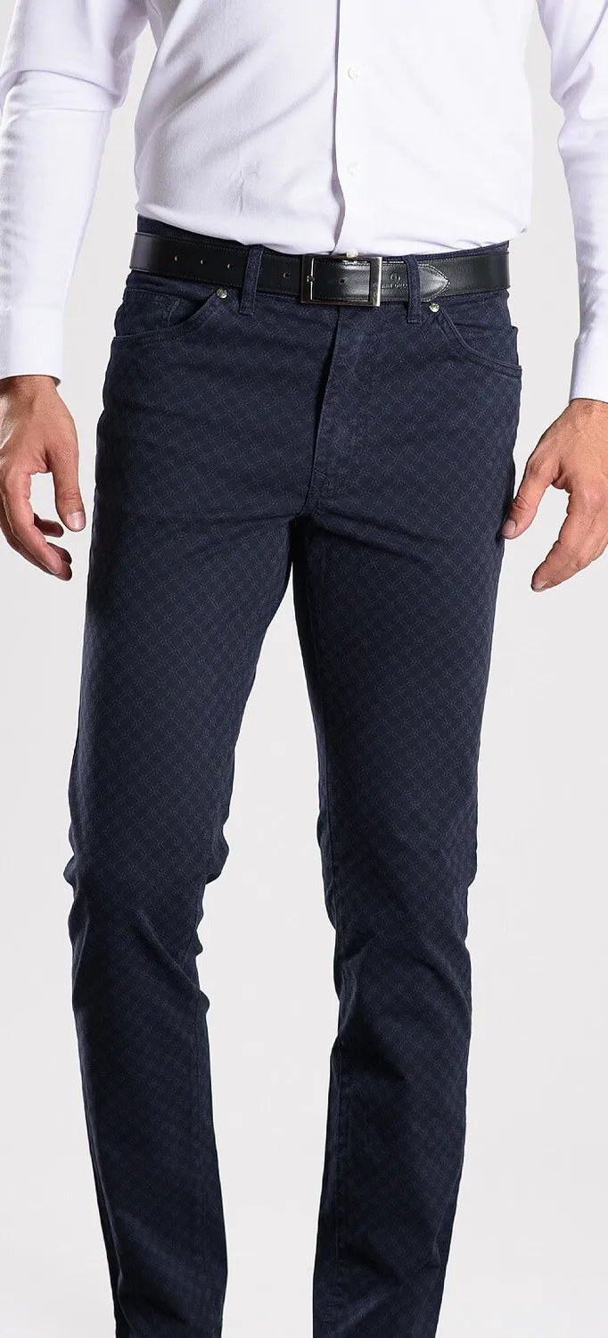 Alain Delon Pantaloni Slim Blu Navy Fantasia 35/32 elasticizzati