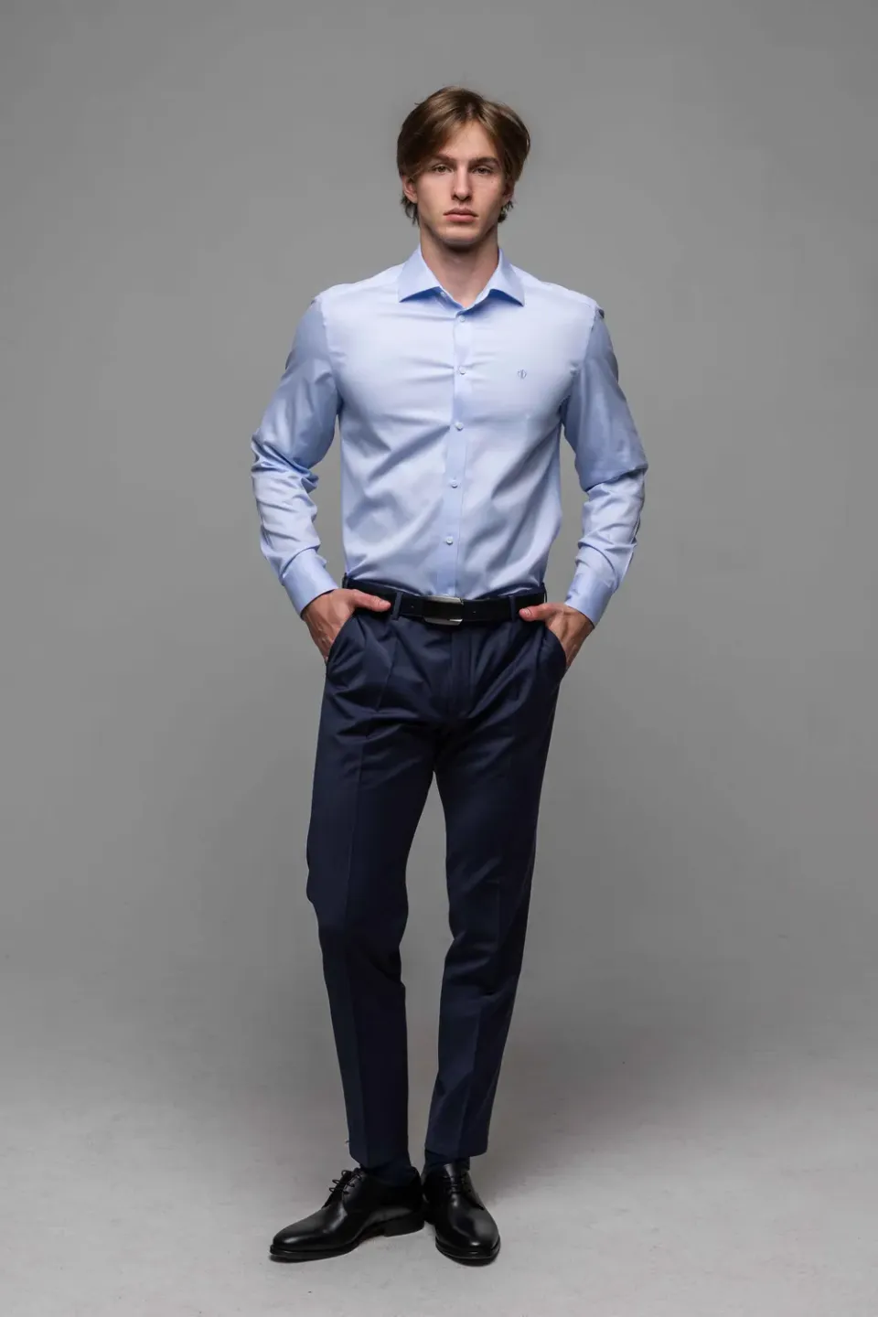 Alain Delon camicia blu extra slim fit elegante cotone