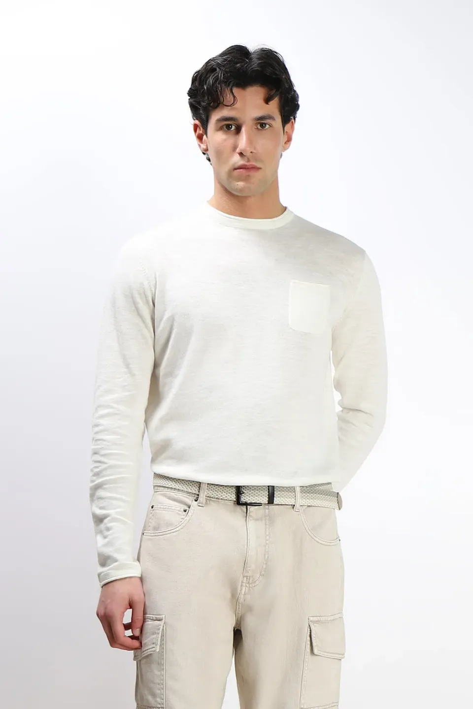 Sonny Bono maglia cotone slub taschino gesso
