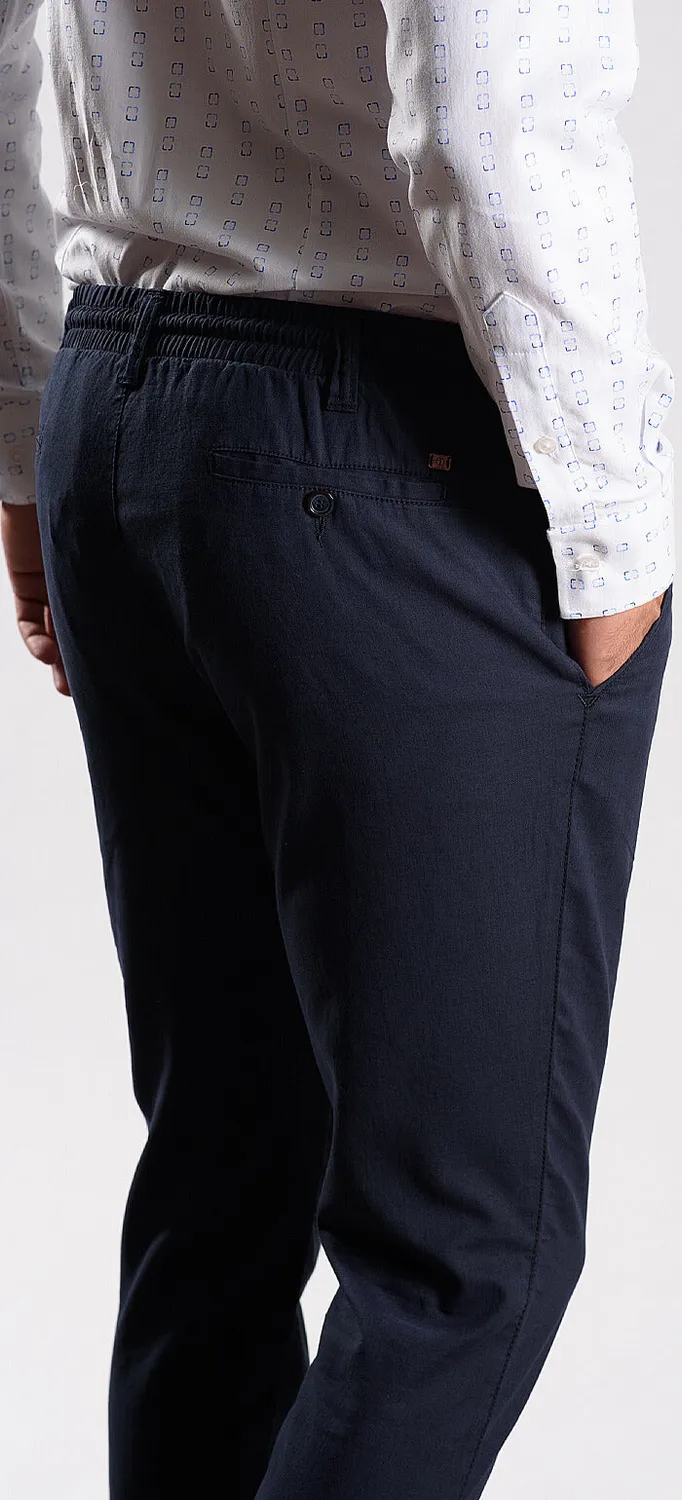 Alain Delon Pantalone Estivo Blu Lino Cotone Slim