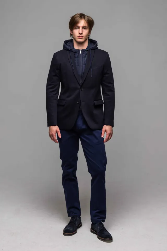 Alain Delon Giacca Uomo Blu Inserto Cappuccio