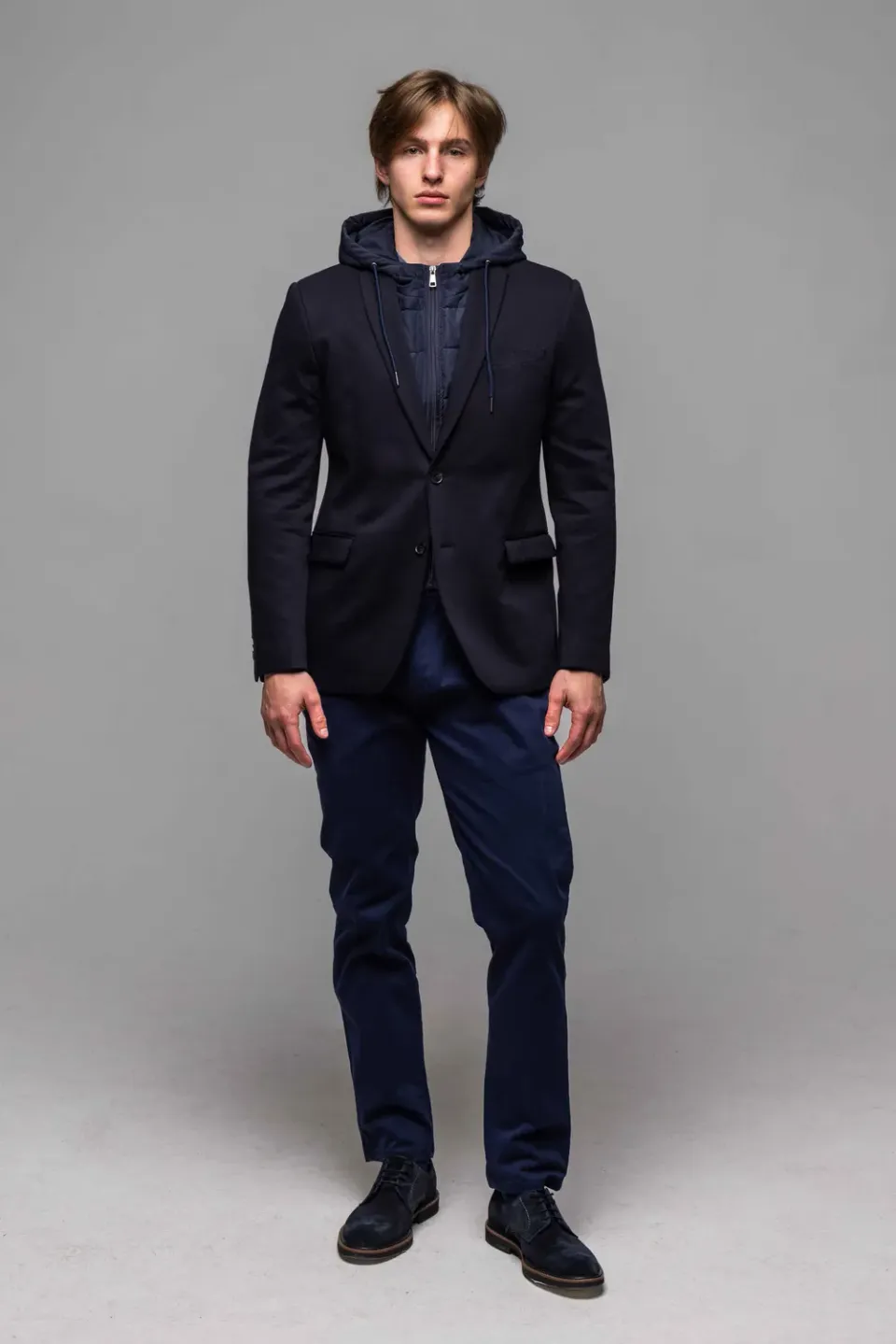 Alain Delon Giacca Uomo Blu Inserto Cappuccio