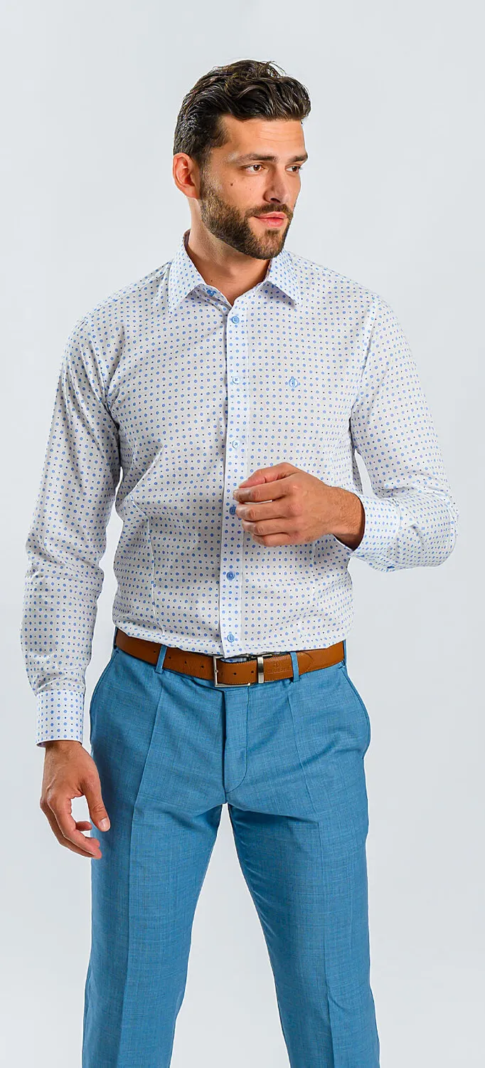 Alain Delon camicia bianca fantasia blu extra slim fit