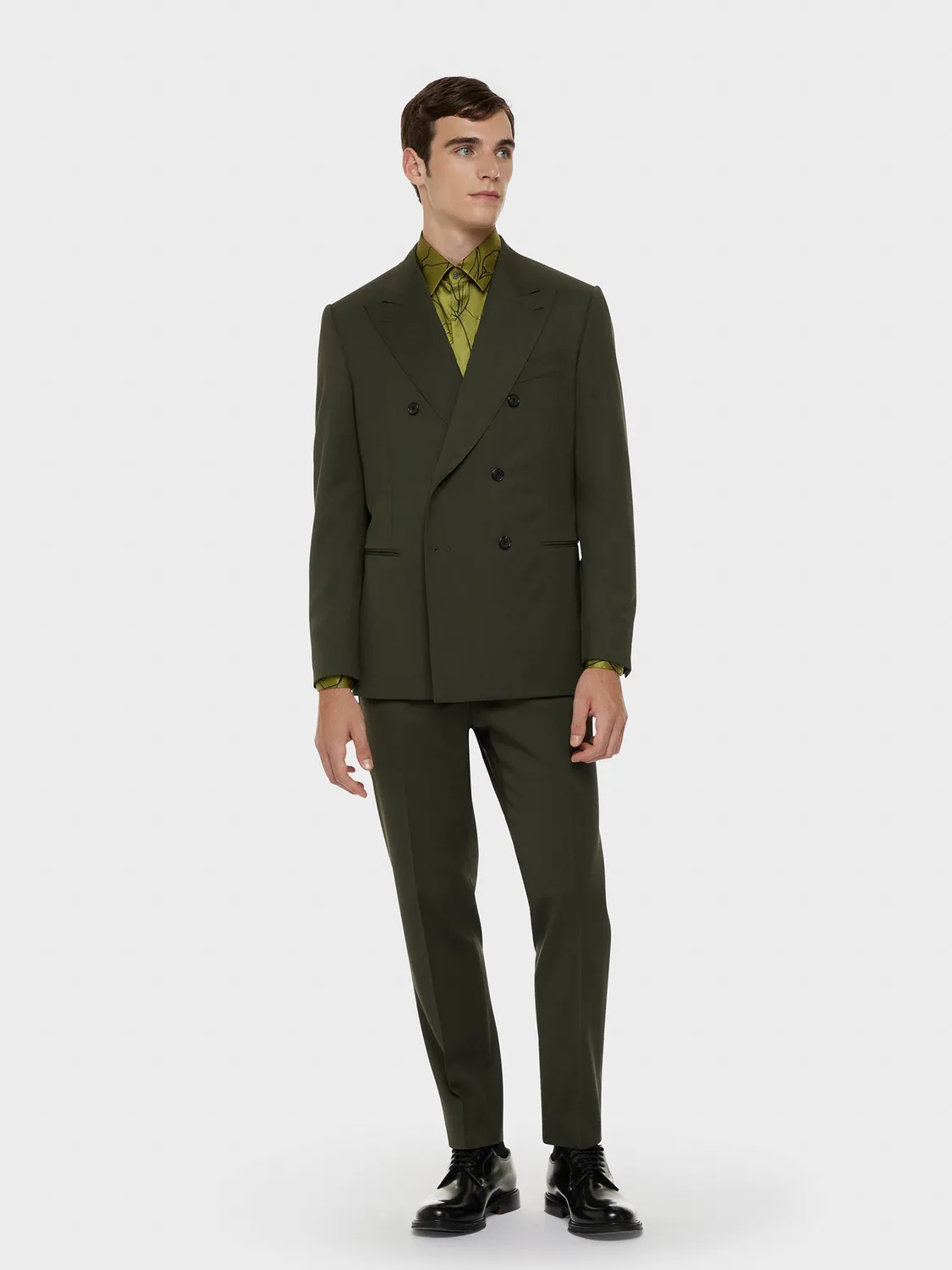 Caruso Butterfly Camicia seta floreale verde collo francese