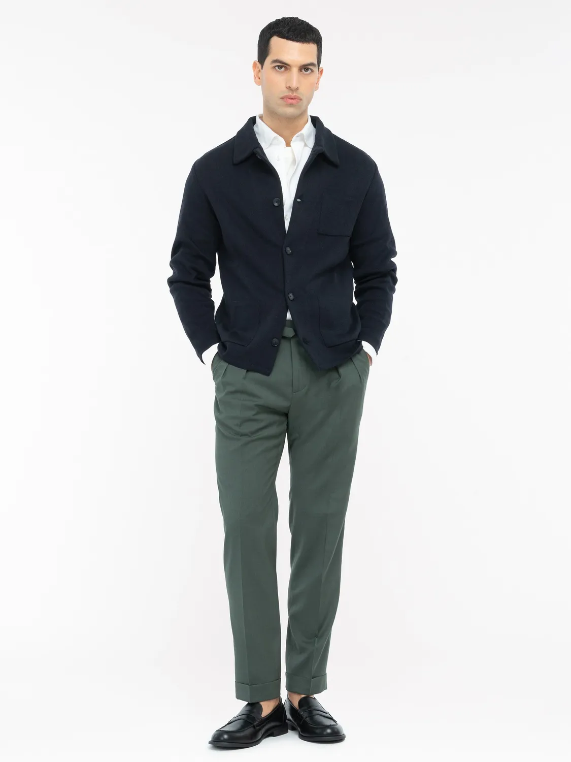 Paoloni Overshirt maglia piquet blu misto lana