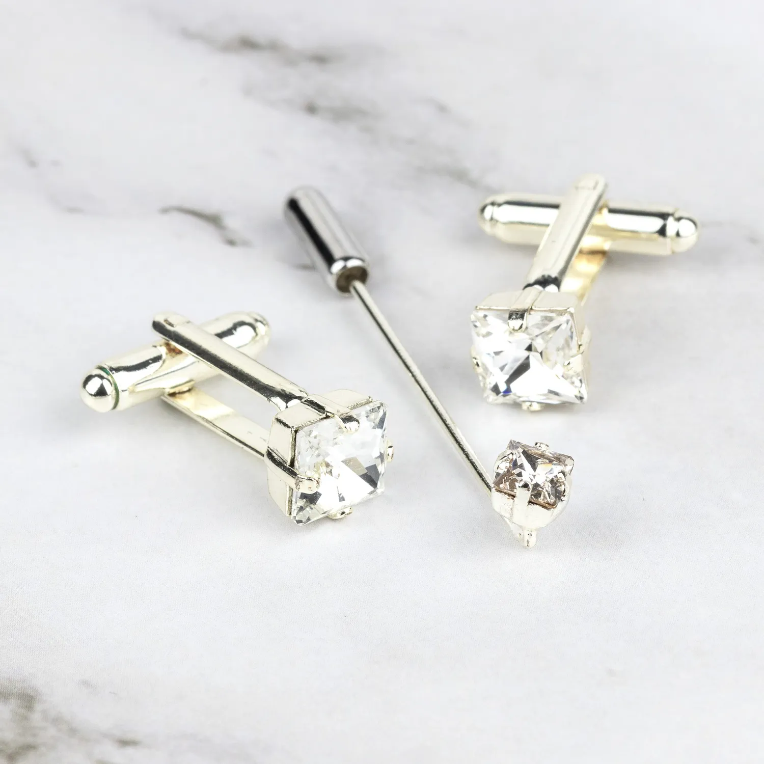Sarti Toscani set gemelli quadrati pietra bianca argento