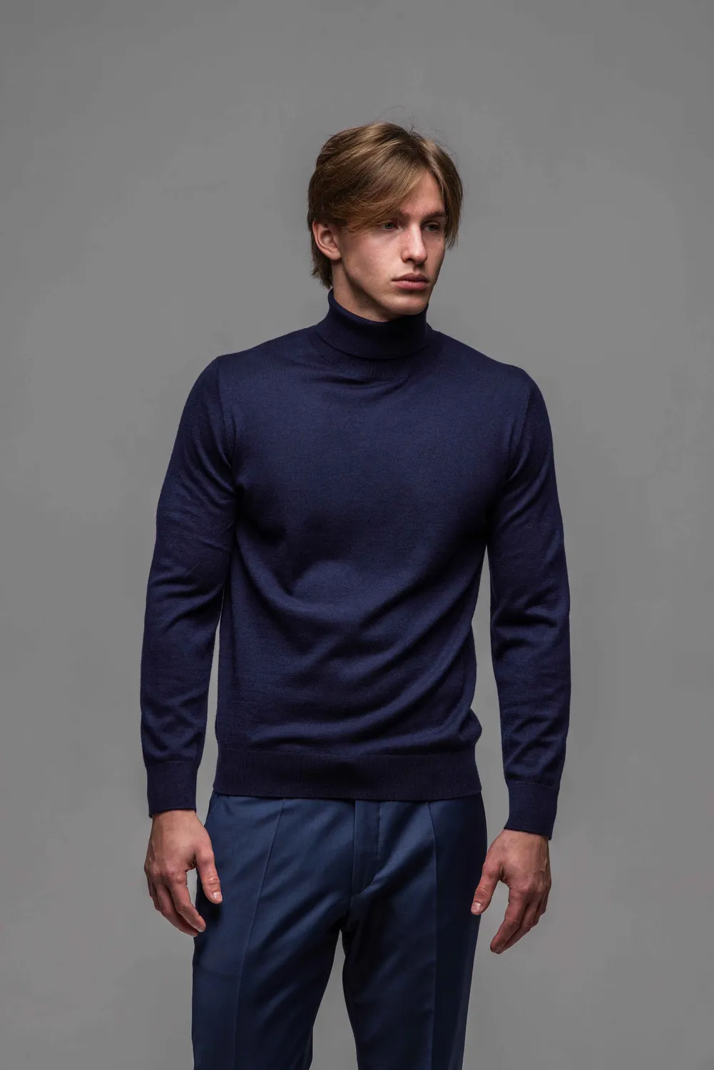 Alain Delon dolcevita uomo blu navy in maglia