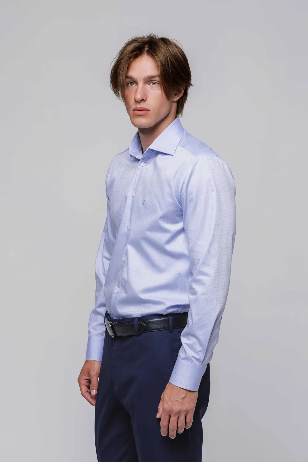Alain Delon Slim Fit camicia azzurra pois cotone