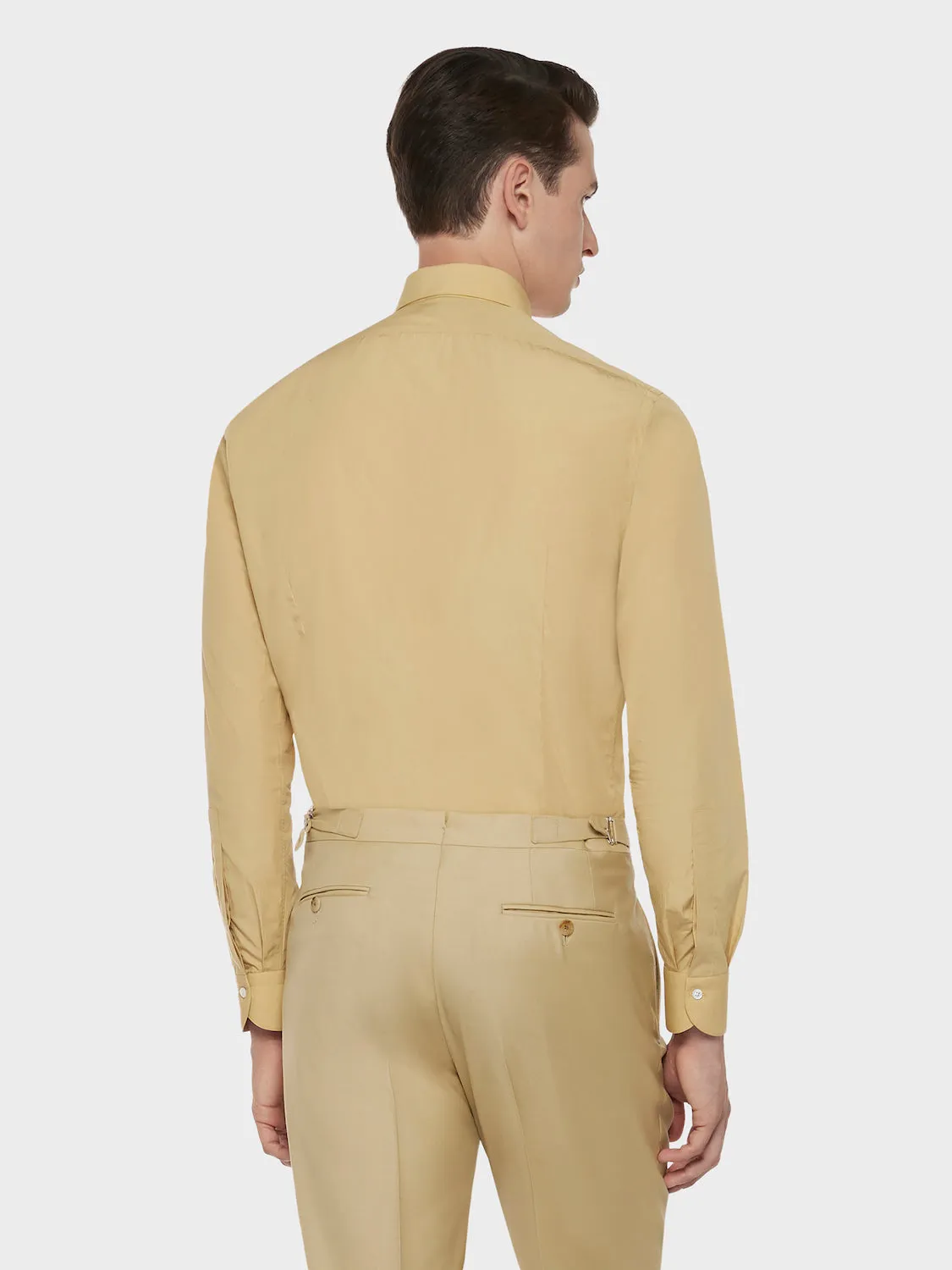 Caruso camicia slim cotone giallo senape collo francese