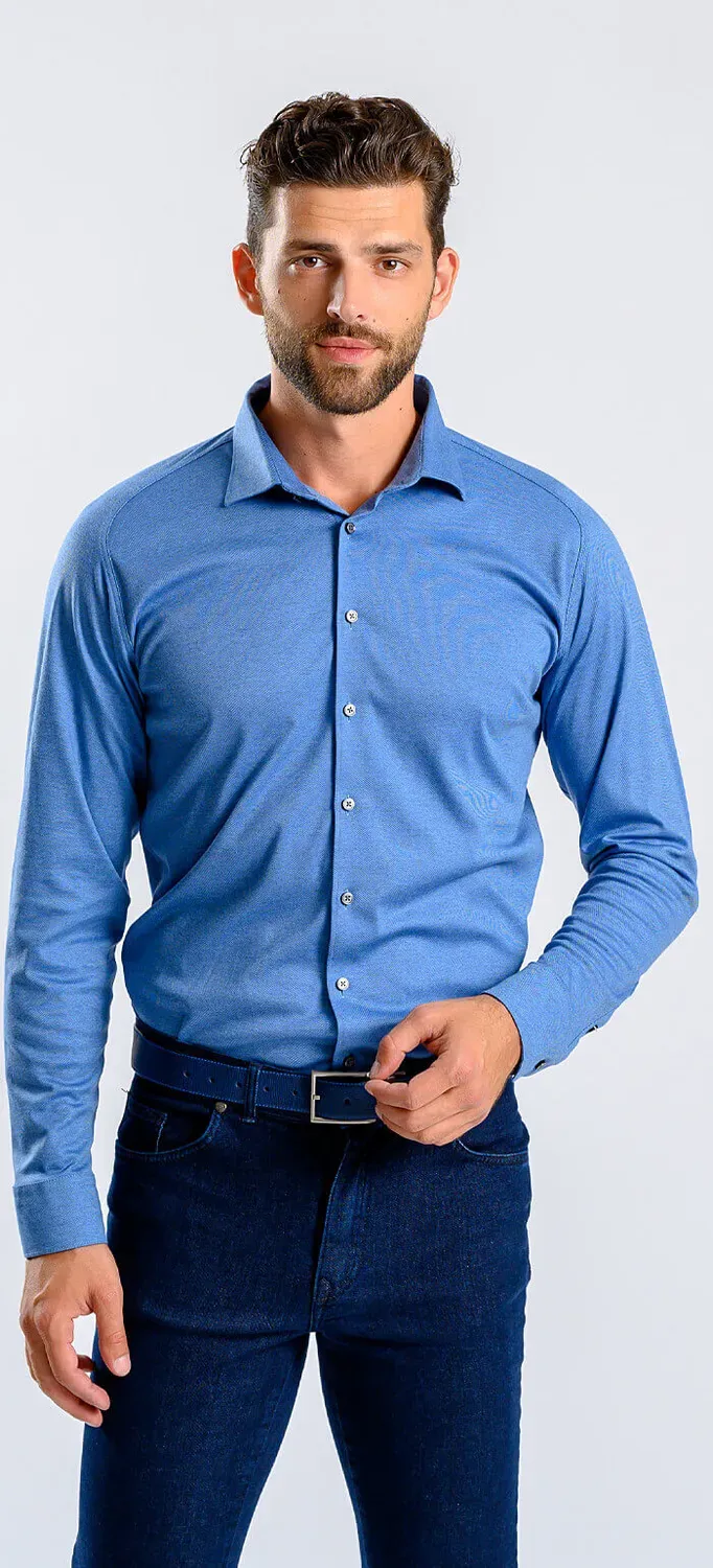 Alain Delon Extra Slim Fit camicia denim blu stretch anti-piega