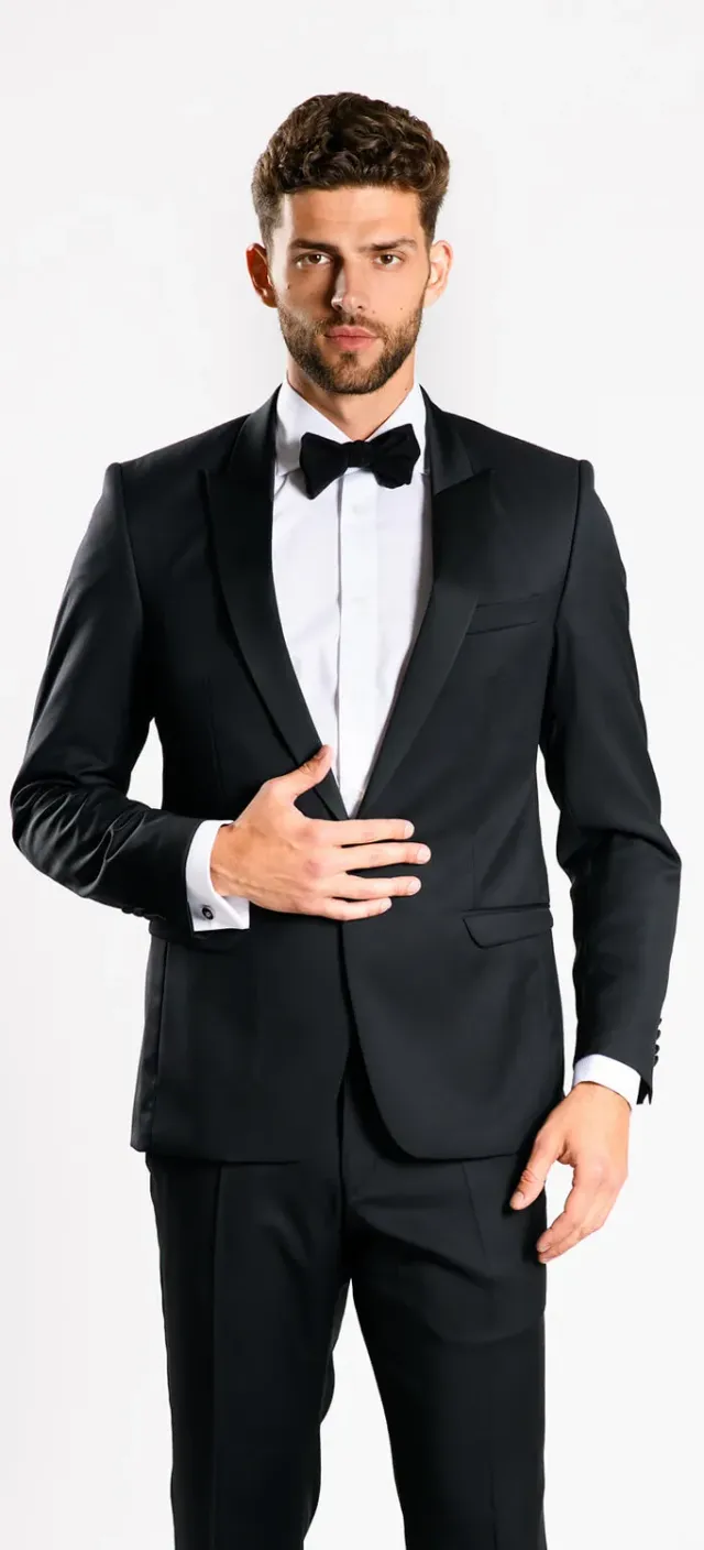 Alain Delon smoking nero Slim Fit rever lancia lana