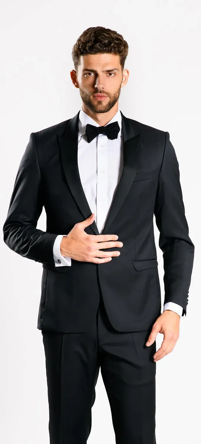 Alain Delon smoking nero Slim Fit rever lancia lana