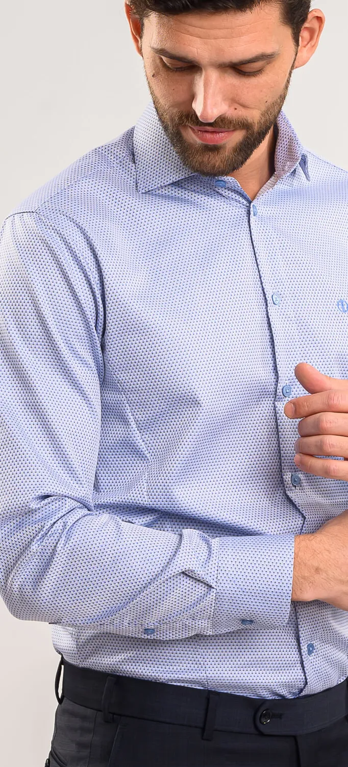 Alain Delon camicia extra slim fit bianca rombi blu cotone