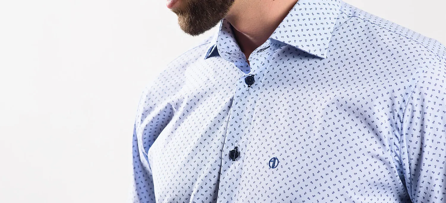 Alain Delon camicia uomo slim fit blu fantasia 41