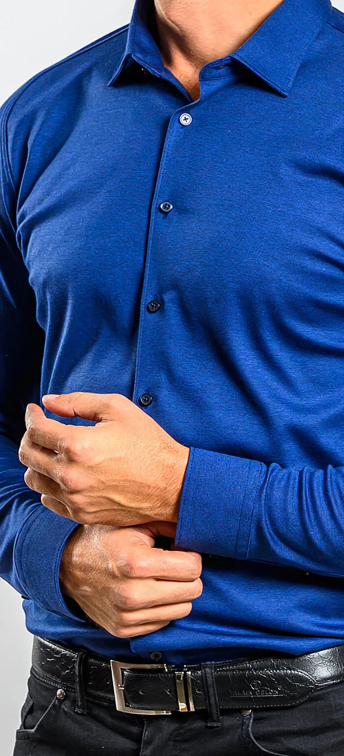 Alain Delon camicia extra slim blu elasticizzata cotone