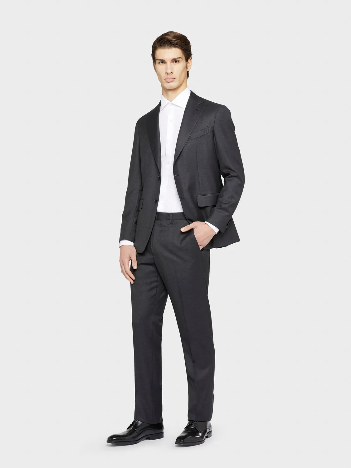 Caruso camicia slim in cotone bianco popeline