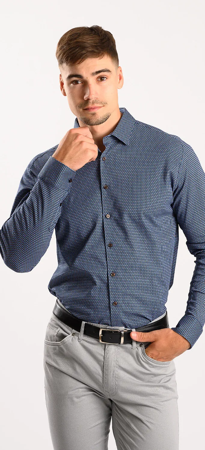Alain Delon Camicia Extra Slim Fit Blu Fantasia No-Stiro