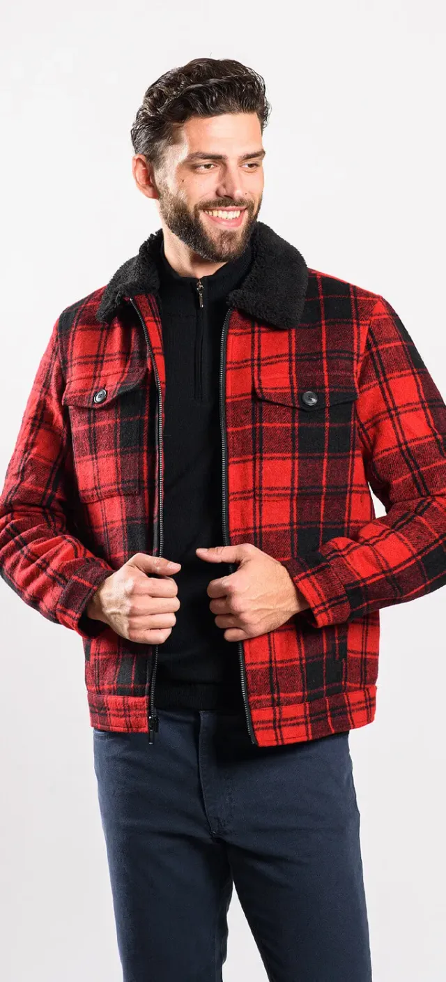 Alain Delon giacca flanella rossa quadri slim fit