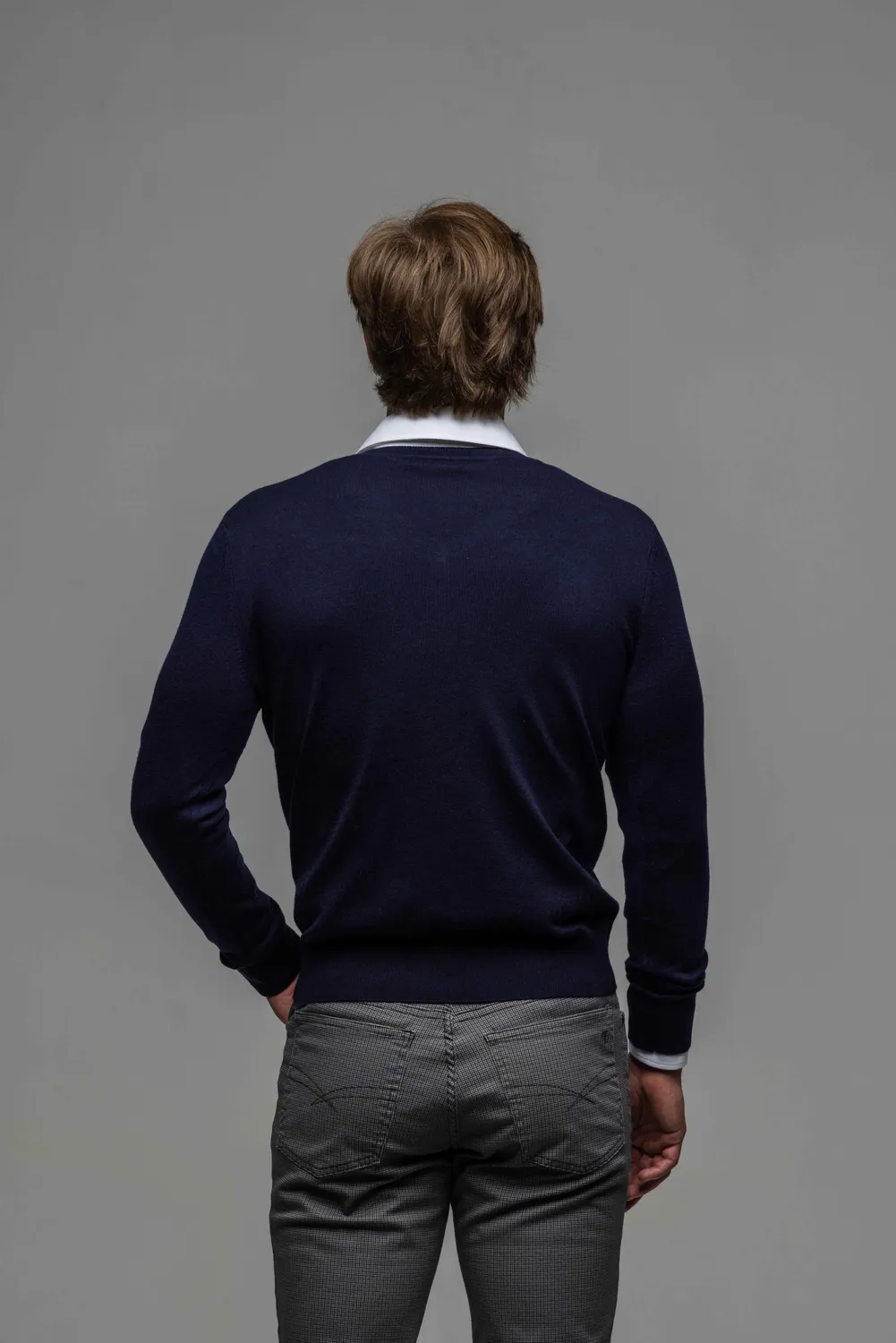 Alain Delon Maglione Lana Blu Scollo V Uomo