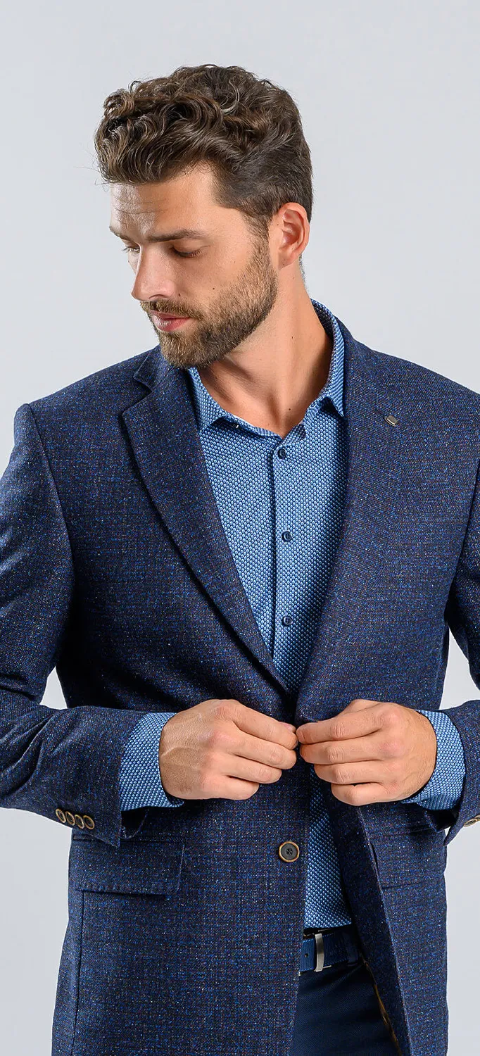 Alain Delon blazer blu spruzzato lana seta fodera zip