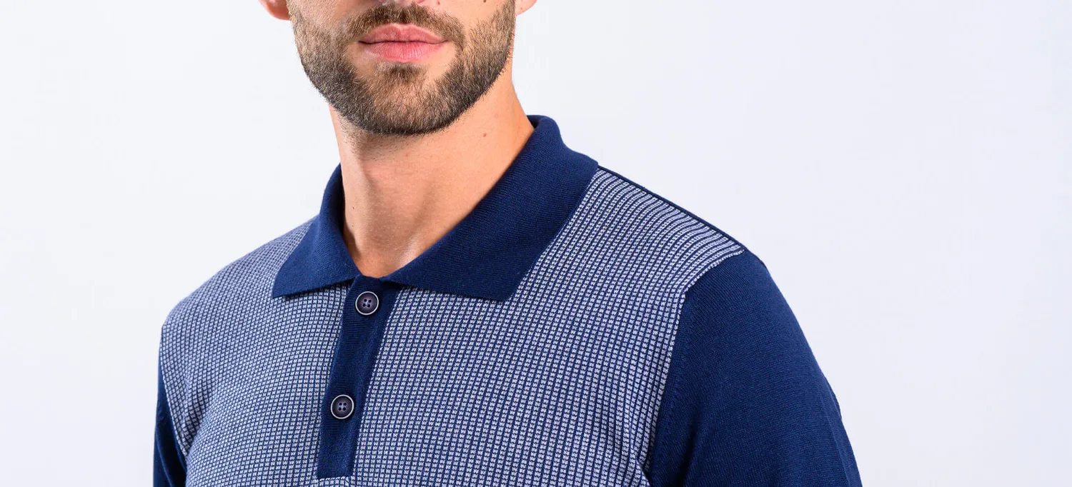 Alain Delon polo blu in maglia cotone slim fit fantasia