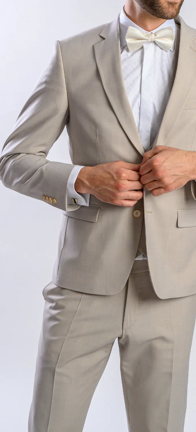 Alain Delon Wedding abito beige slim fit con gilet