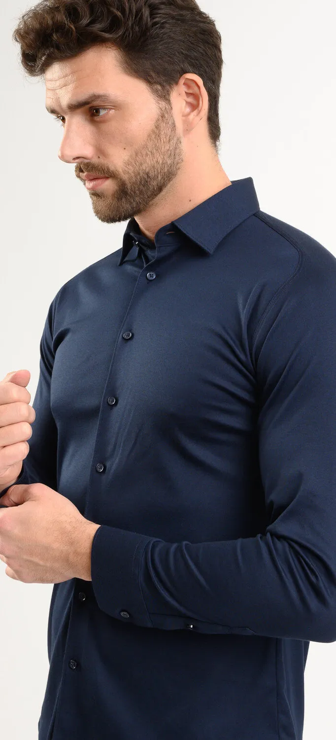 Alain Delon Camicia Blu Stretch Extra Slim S jersey