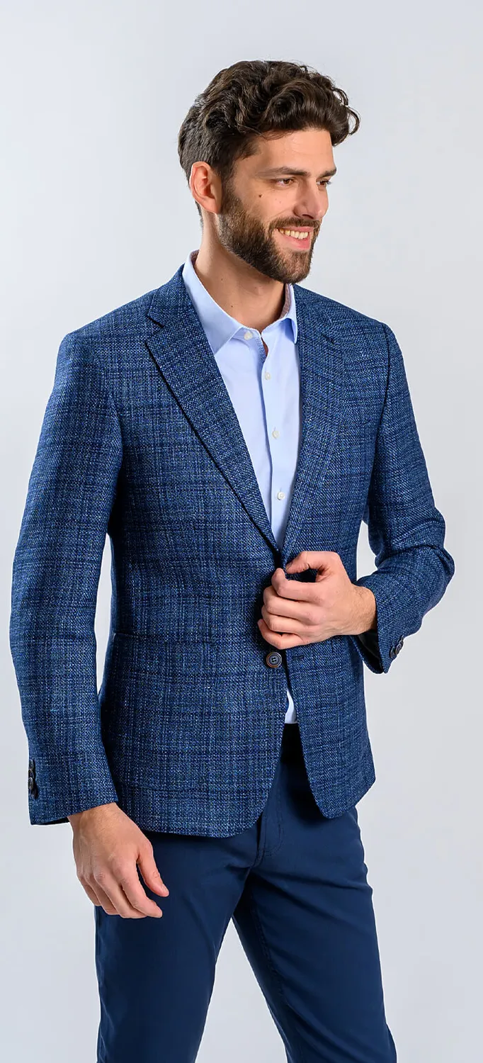 Alain Delon giacca blu navy uomo lana lino slim