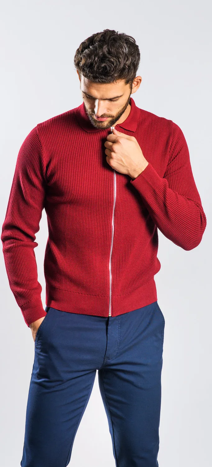Alain Delon Bordeaux maglione zip slim fit fantasia