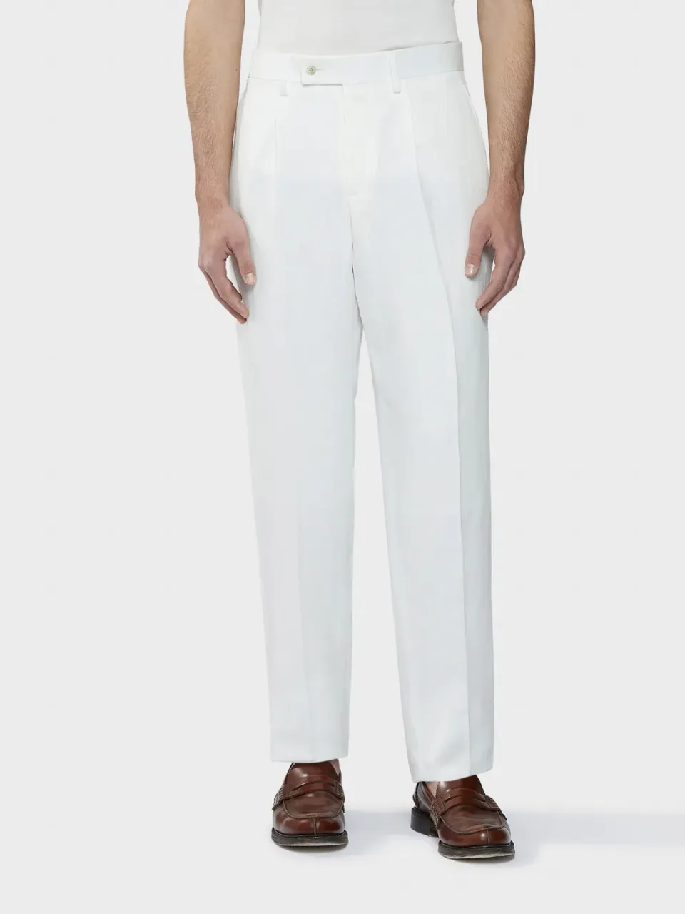 Caruso pantalone bianco cotone lino seta ampio
